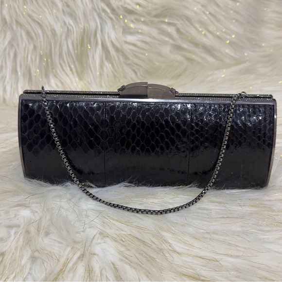 THALE BLANC Talia Fastueux Black Water Snake Embossed Leather Clutch - Picture 10 of 13